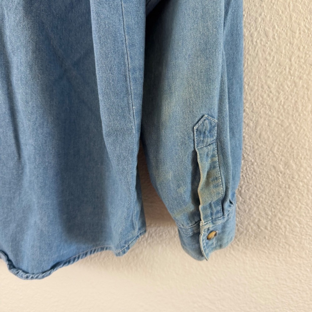 Vintage Solutions Blue Denim Shirt L Fall Pumpkin Scarecrow Halloween Grannycore - Picture 9 of 10